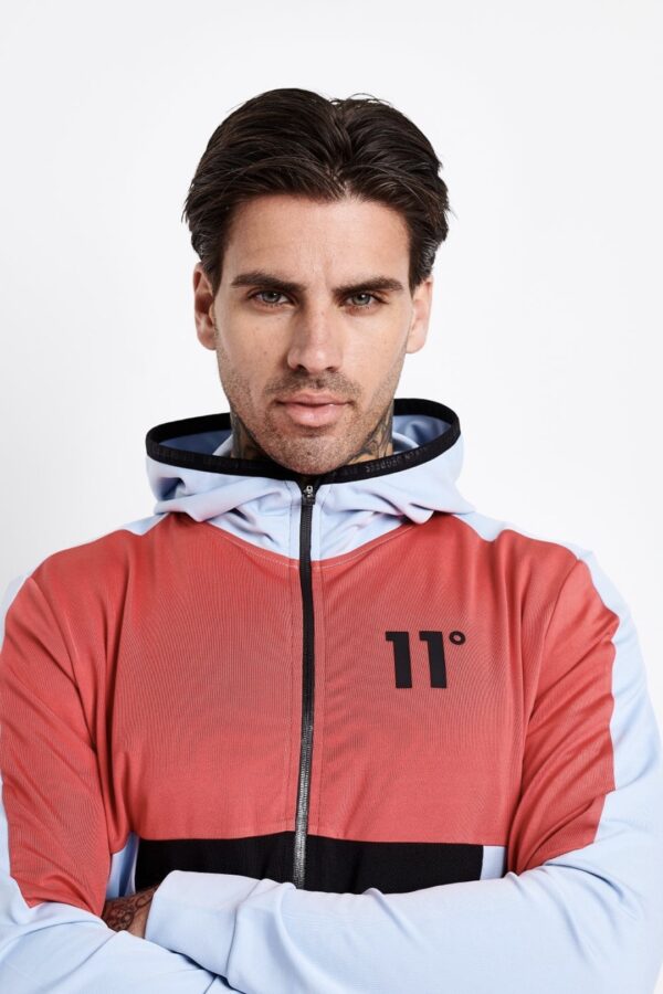 Sudadera 11º Poly con capucha y cremallera " Cut and sew colour block" en color azul-rojo-negro
