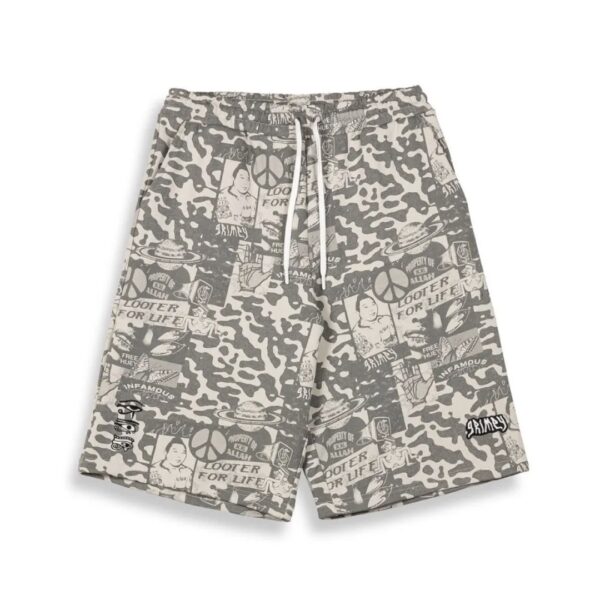 GRIMEY Bermuda " PEACE WITHIN ALL OVER PRINT BAGGY SWEATSHORTS " color gris