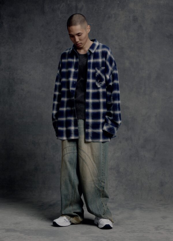 KARL KANI Pantalon " Og Washed Wavy Seams Denim Baggy Pants dark blue/green " color azul