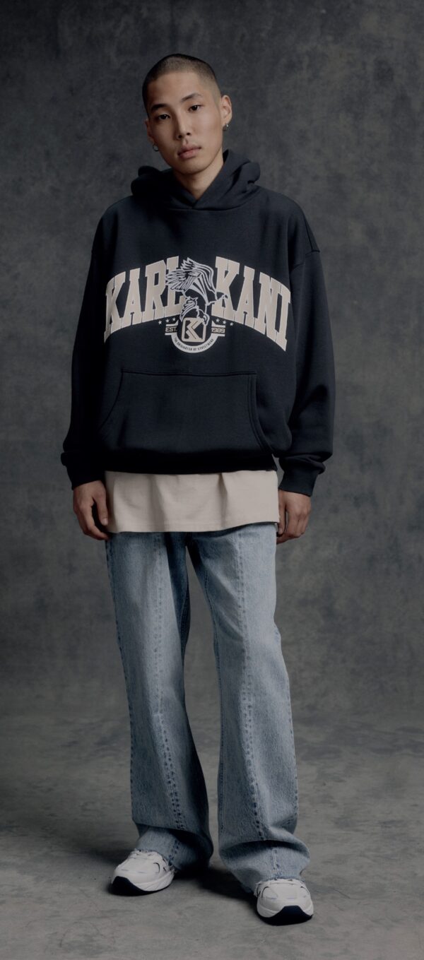 KARL KANI Sudadera " Og Eagle Print Os Hoodie anthracite/light sand " color gris