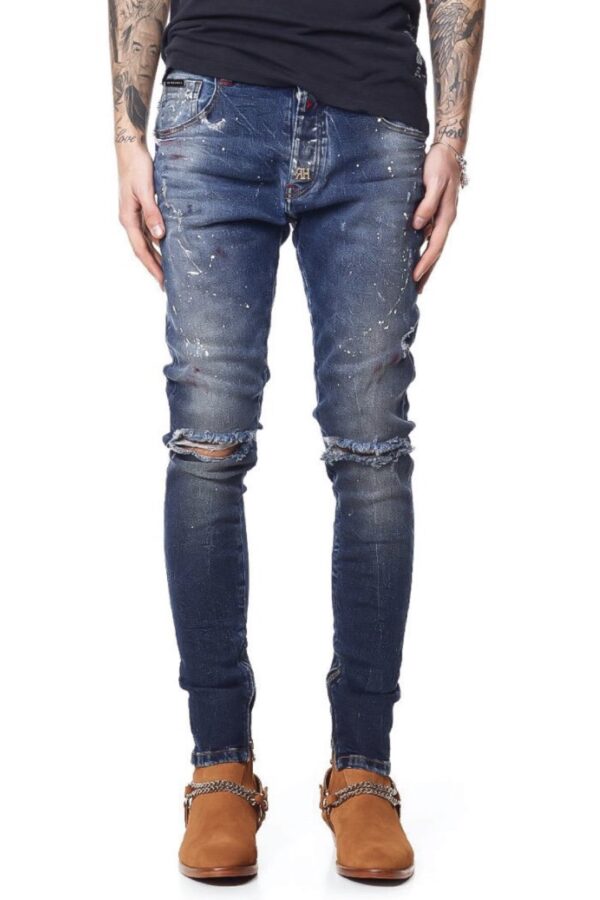 Pantalones RED HOUSE lavados con rotos color denim azul