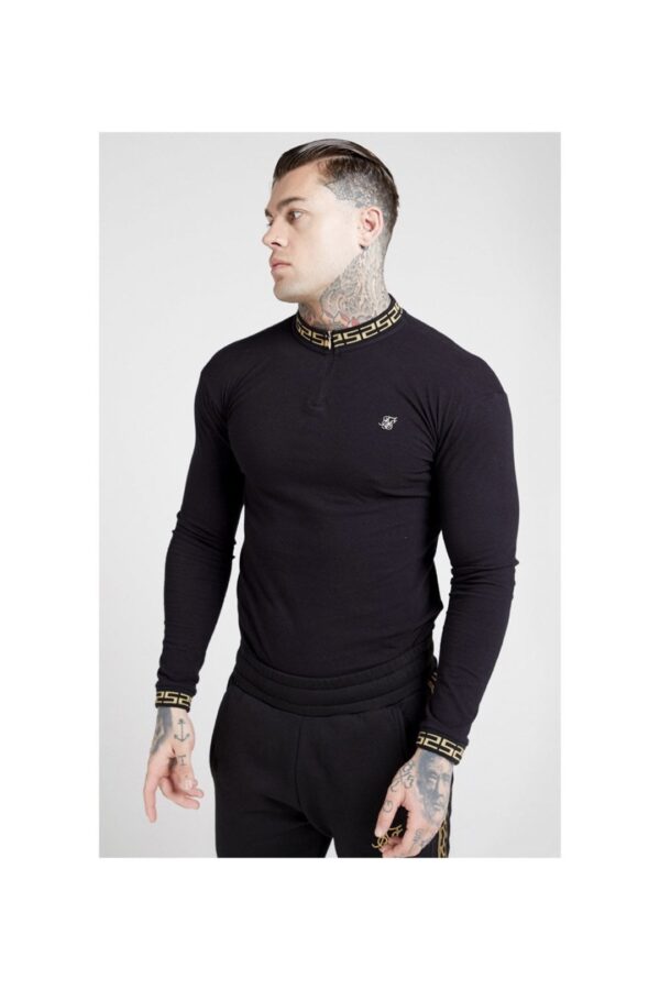SIKSILK Polo manga larga " Rib Chain " color negro