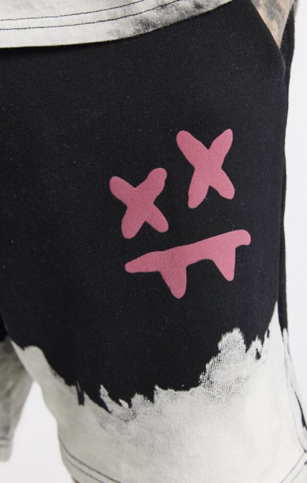 SIKSILK Bermuda " x Steve Aoki Bleach Wash " color negro-blanco