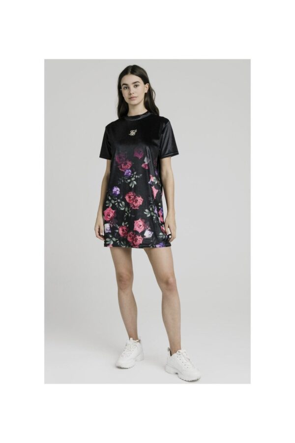 SIKSILK Vestido terciopelo color negro estampado