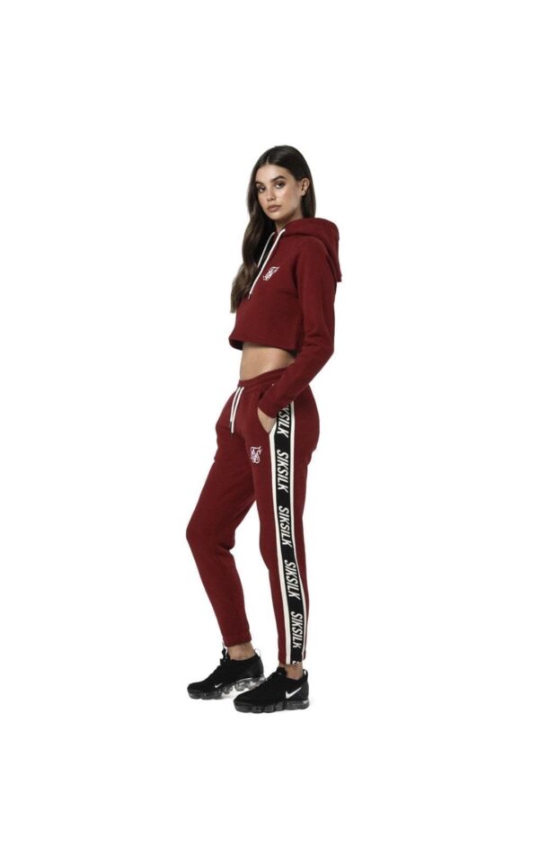 SIKSILK Sudadera corta con capucha afelpada color burdeos