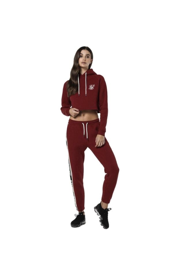 SIKSILK Sudadera corta con capucha afelpada color burdeos