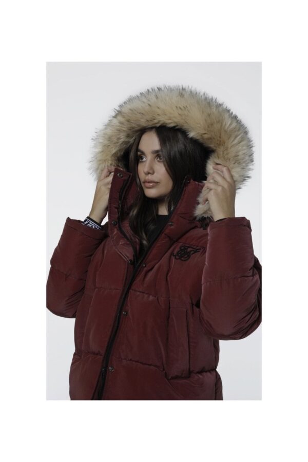 SIKSILK Chaqueta con capucha de pelo color burdeos