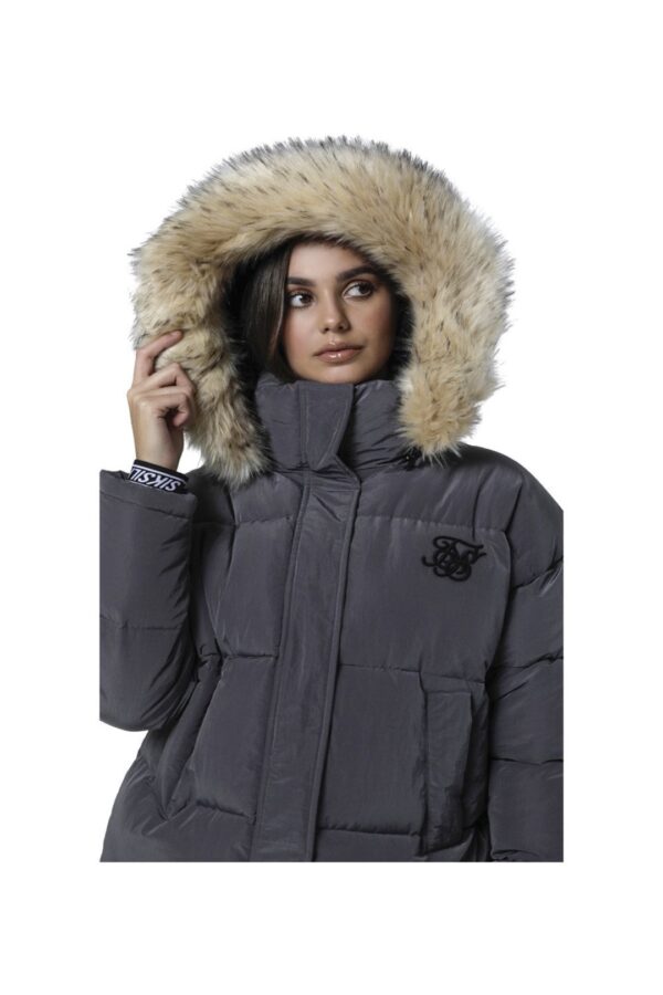 SIKSILK Chaqueta con capucha de pelo color gris