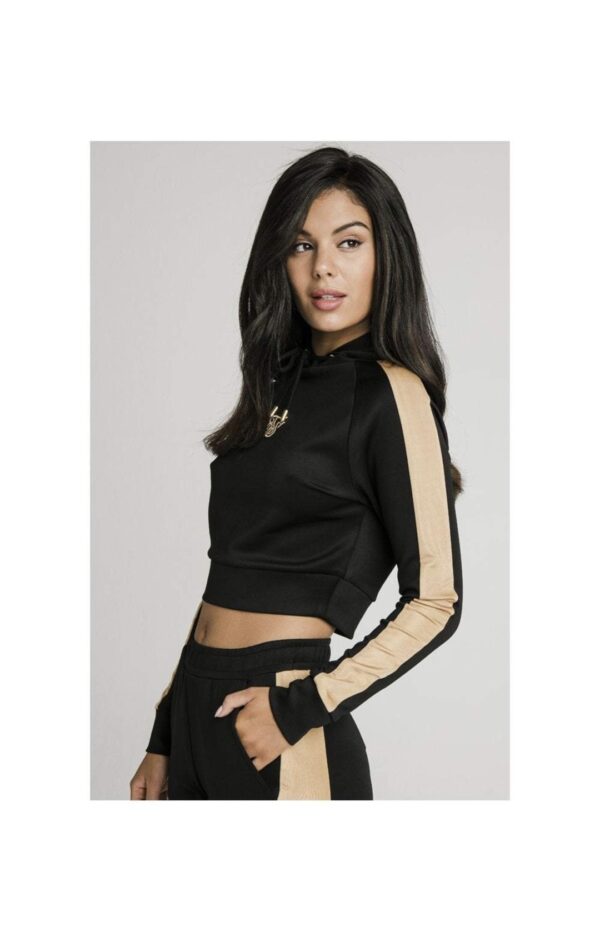 SIKSILK Sudadera corta con capucha color negro