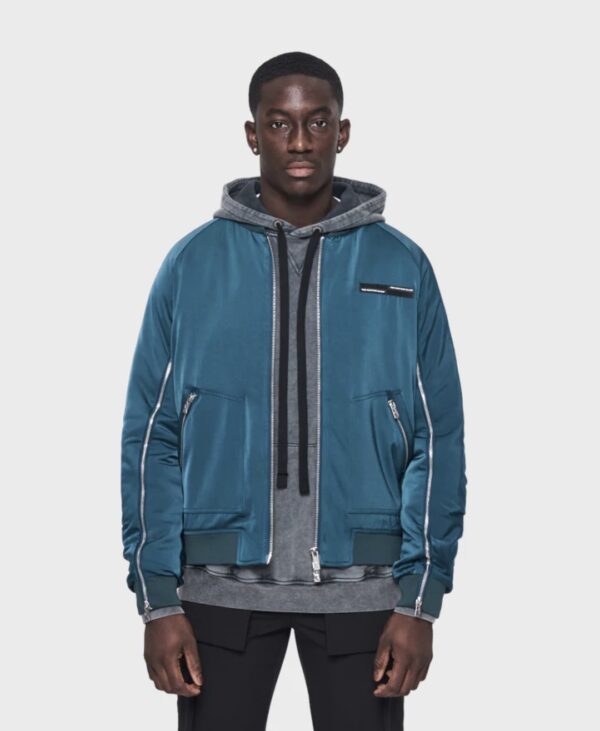 THE COUTURE CLUB Bomber " Satin Zip Detail Ruched " color azul